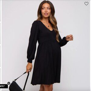PinkBlush Black Long Puff Sleeve Maternity Dress - Medium